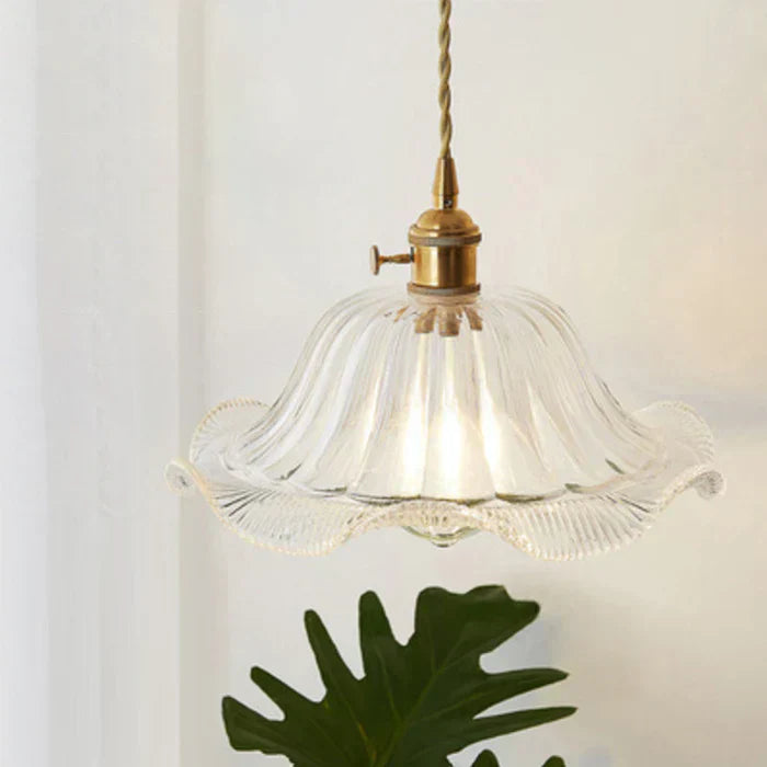 Glass Pendant Light with Ribbed Shade for Ceiling Lighting