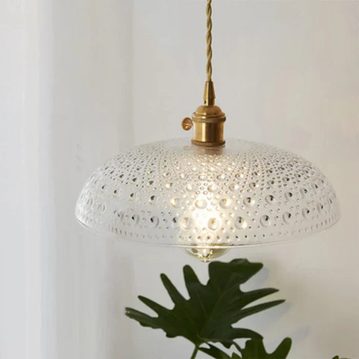 Glass Pendant Light with Ribbed Shade for Ceiling Lighting
