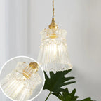 Glass Pendant Light with Ribbed Shade for Ceiling Lighting