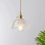 Glass Pendant Light with Ribbed Shade for Ceiling Lighting