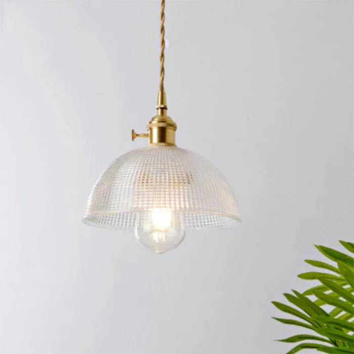 Glass Pendant Light with Ribbed Shade for Ceiling Lighting