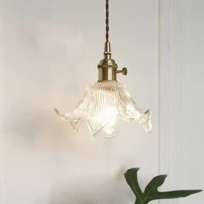 Glass Pendant Light with Ribbed Shade for Ceiling Lighting