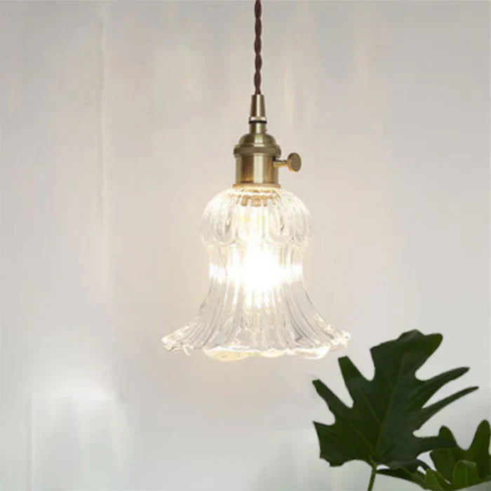 Glass Pendant Light with Ribbed Shade for Ceiling Lighting