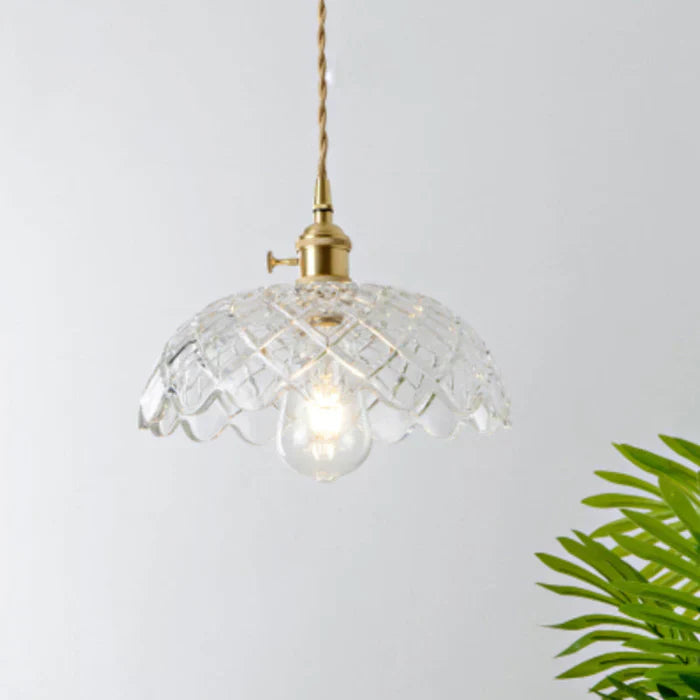 Glass Pendant Light with Ribbed Shade for Ceiling Lighting