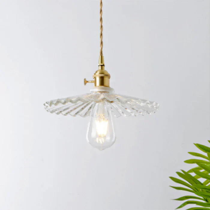Glass Pendant Light with Ribbed Shade for Ceiling Lighting