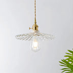 Glass Pendant Light with Ribbed Shade for Ceiling Lighting