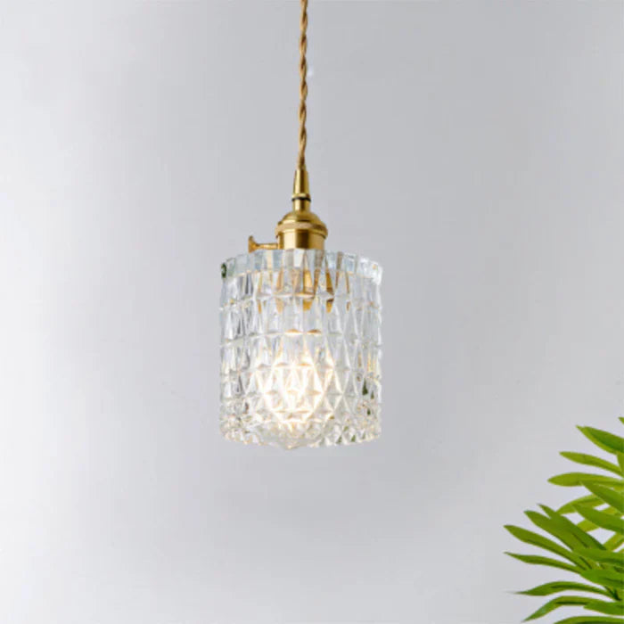 Glass Pendant Light with Ribbed Shade for Ceiling Lighting