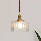 Glass Pendant Light with Ribbed Shade for Ceiling Lighting