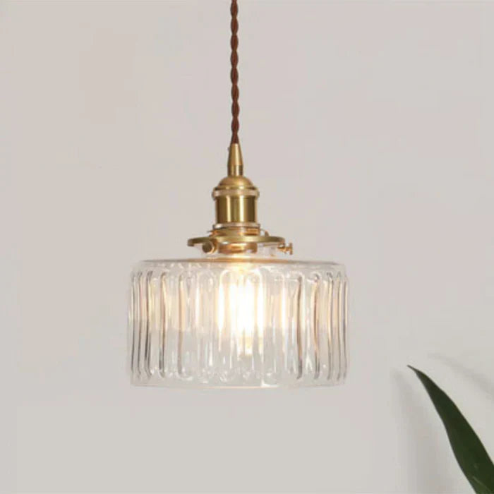 Glass Pendant Light with Ribbed Shade for Ceiling Lighting