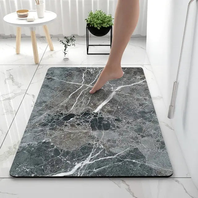 Marble Pattern Bath Mat with Non-Slip Backing for Bathroom