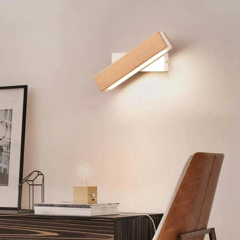 Adjustable Wooden Wall Light with Rotating Arm