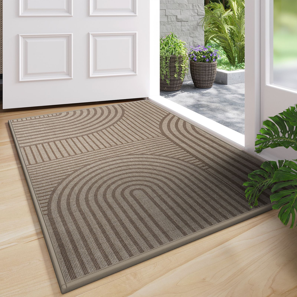 Rectangular Door Mat with Geometric Line Pattern for Home