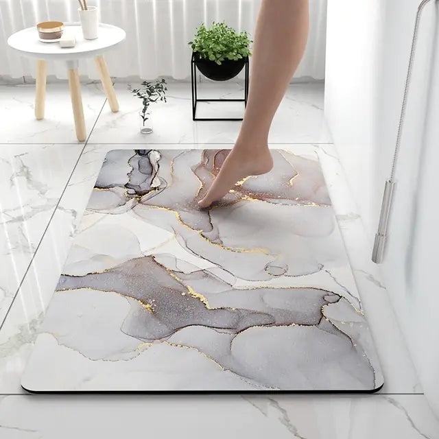 Marble Pattern Bath Mat with Non-Slip Backing for Bathroom