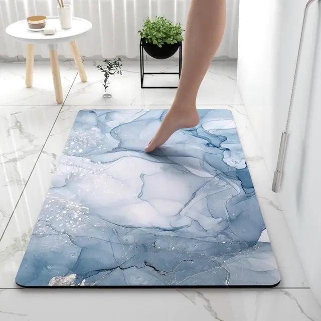 Marble Pattern Bath Mat with Non-Slip Backing for Bathroom