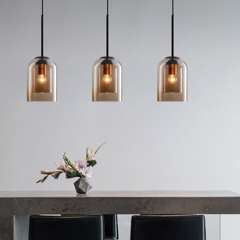 Smoked Glass Pendant Light with Double Shade for Modern Ceiling Lighting