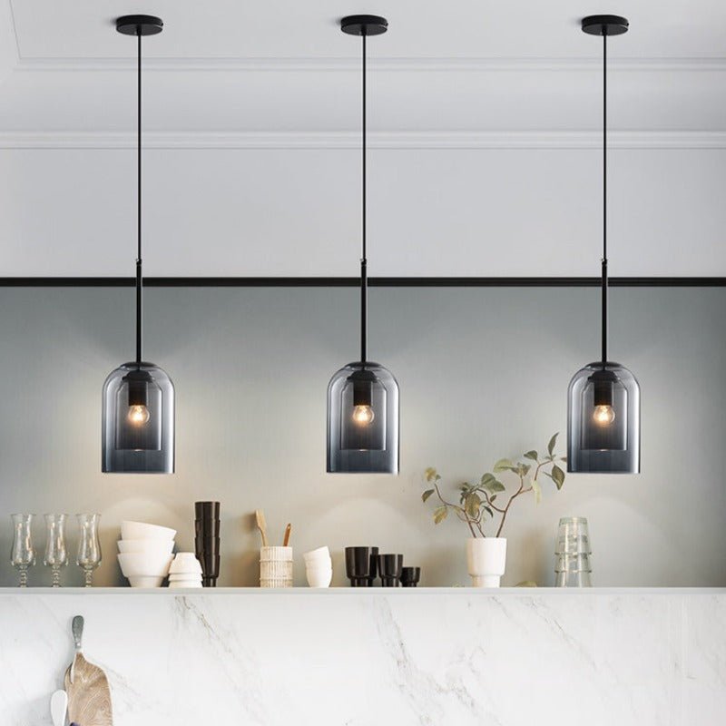 Smoked Glass Pendant Light with Double Shade for Modern Ceiling Lighting