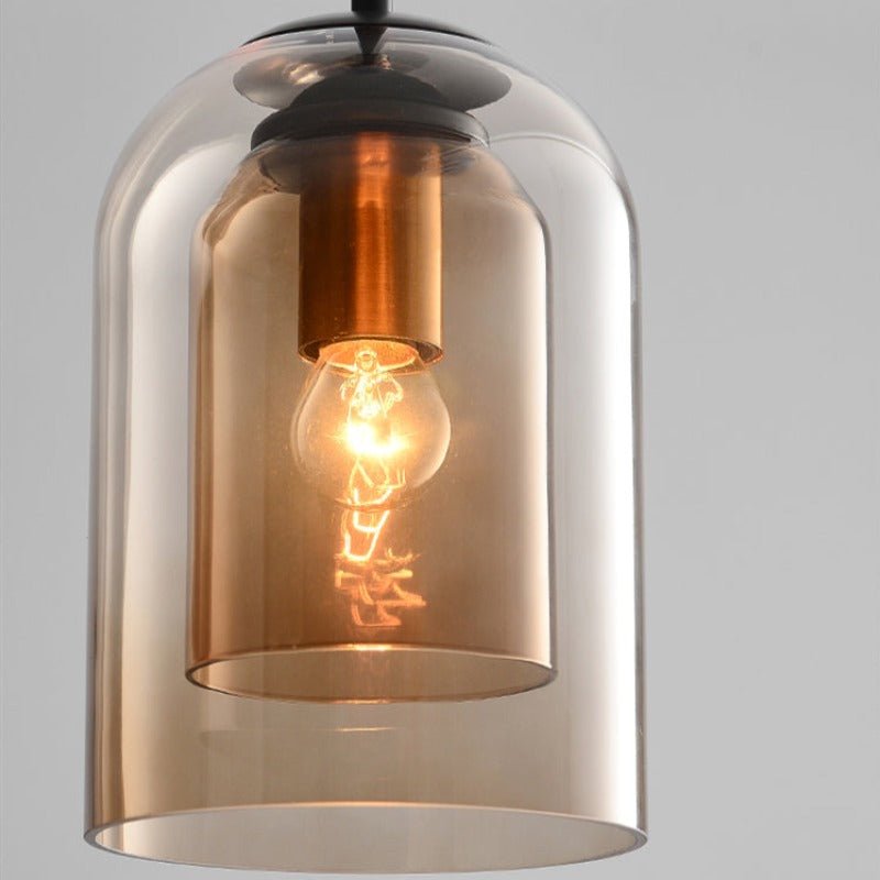 Smoked Glass Pendant Light with Double Shade for Modern Ceiling Lighting
