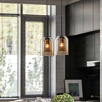 Smoked Glass Pendant Light with Double Shade for Modern Ceiling Lighting