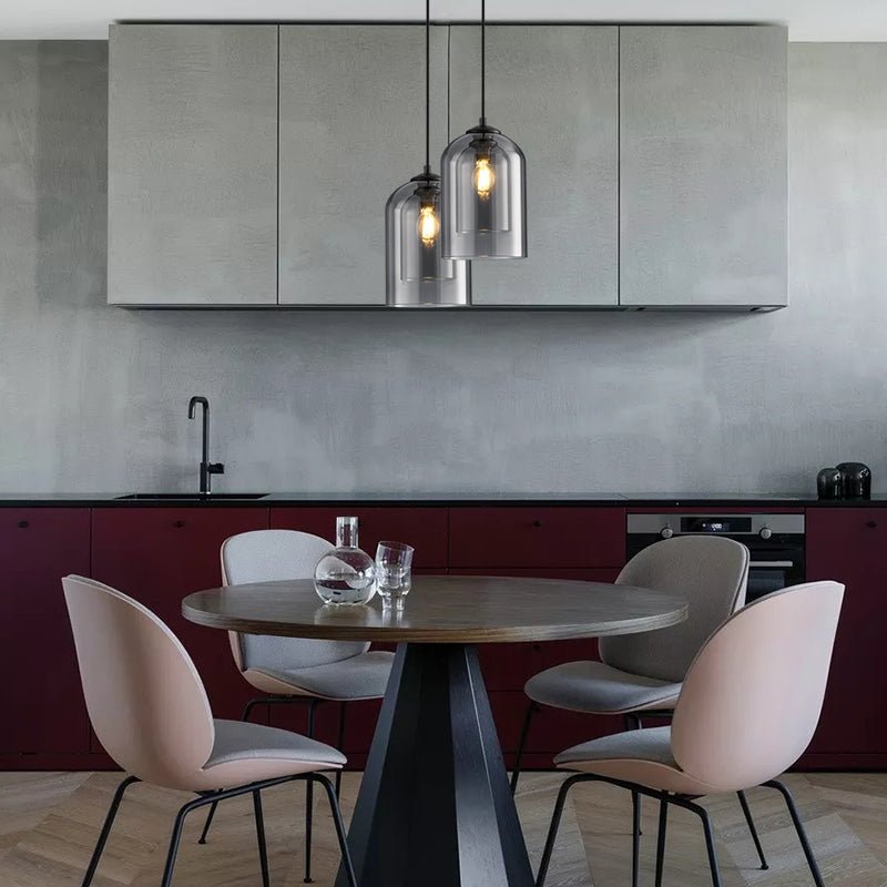 Smoked Glass Pendant Light with Double Shade for Modern Ceiling Lighting