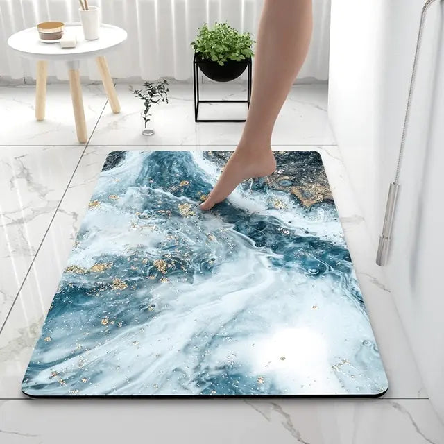 Marble Pattern Bath Mat with Non-Slip Backing for Bathroom