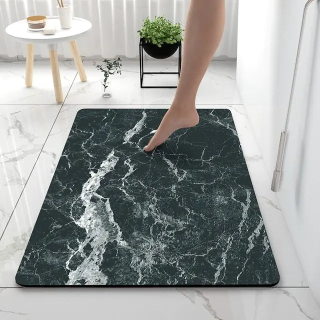 Marble Pattern Bath Mat with Non-Slip Backing for Bathroom