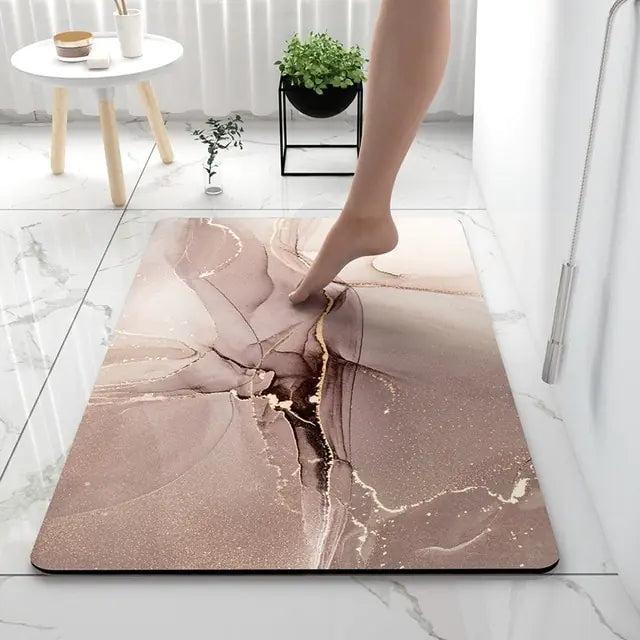 Marble Pattern Bath Mat with Non-Slip Backing for Bathroom